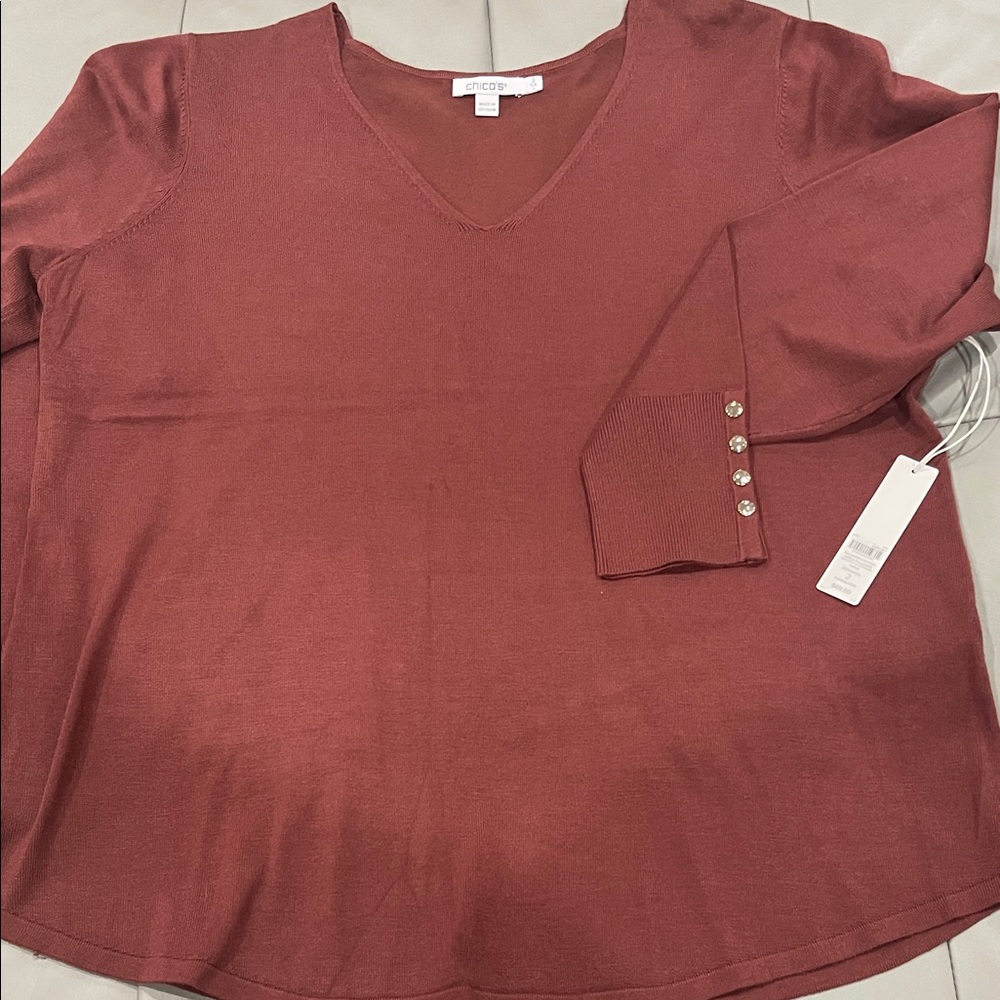 Nwt Chicos Long Sleeve V-Neck Lightweight Sweater in Sable - Sz 2 / Large